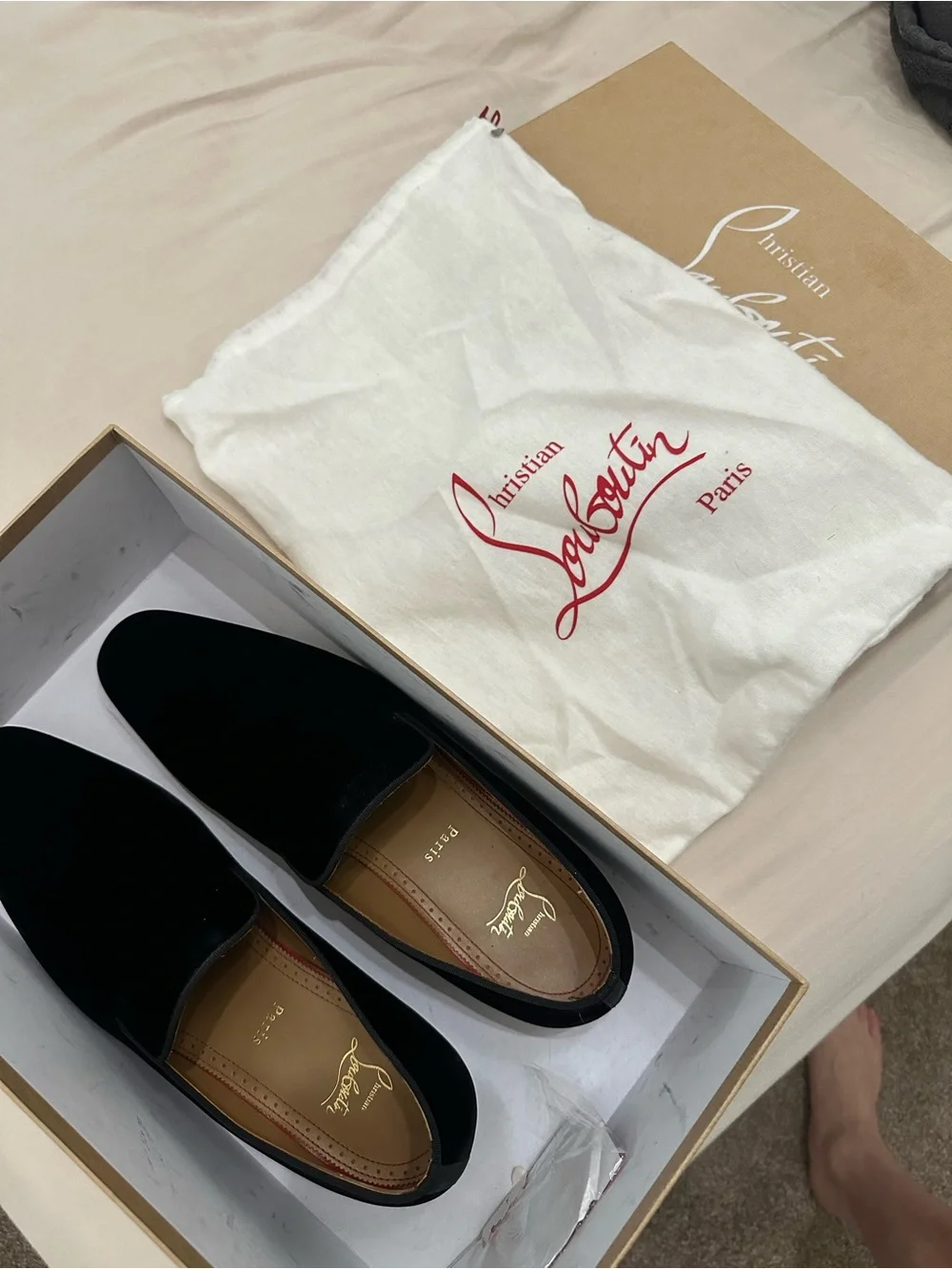 Christian Louboutin Black Suede Slip-On Loafers